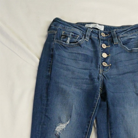 KanCan 1 / 24 Exposed Button Fly Skinny Dark Destroyed Stretch Denim Jeans - Picture 2 of 7